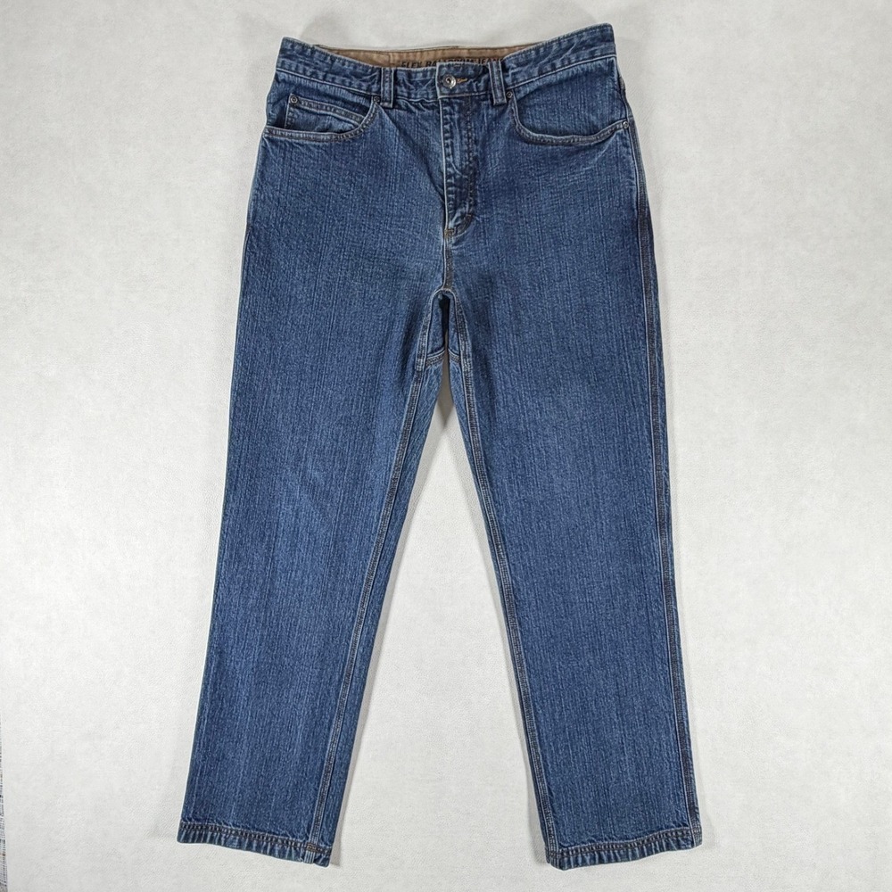 Duluth Trading Co Mens Flex Ballroom Jeans Blue Denim Straight Leg 34x32